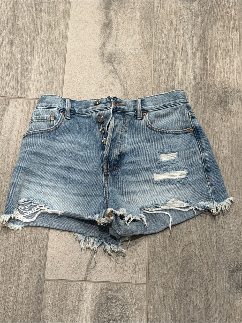 PacSun Light Blue Distressed High-Rise Denim Shorts